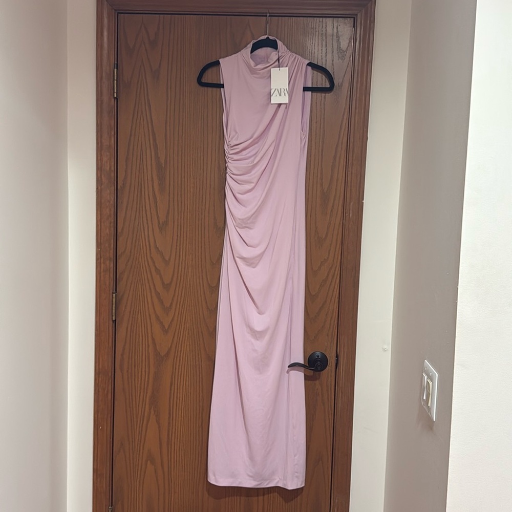 Draped Midi Dress. Chalk Pink.